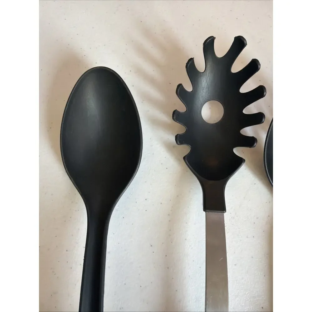 kitchen lot 4 Pc Black Nylon Plastic Utensils Spatula Spoons Ladle pasta slotted